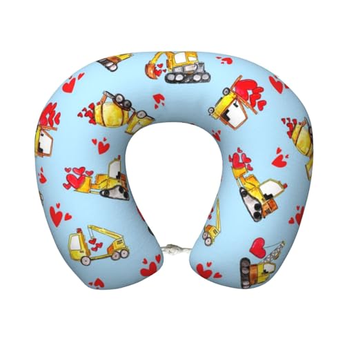 Construction Trucks Hearts Travel Pillow Comfortable Soft Memory Foam Neck Pillow for Travel Airplane Driving Office - color: Color-1