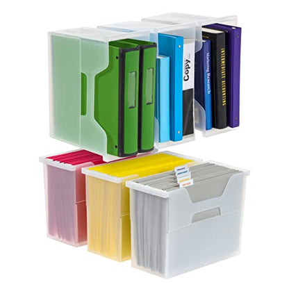 IRIS USA Medium Portable Desktop File Box with Open Lid, 6 Pack, Side Handles, Hanging File Folders, Tabs & Inserts, Letter Size, Magazines, Newspapers, Mail, Books, Notebooks, Clear - size: 6 - Pack, style: Open Top Bin (M - Clear)