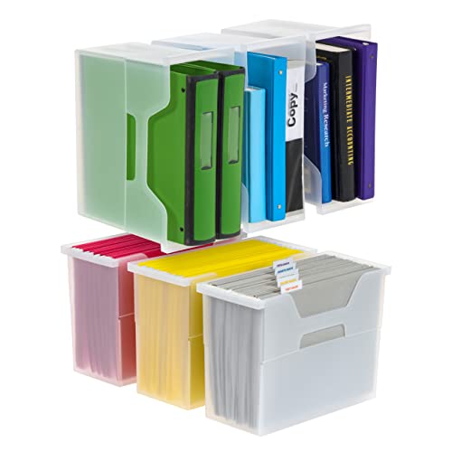 IRIS USA Medium Portable Desktop File Box with Open Lid, 6 Pack, Side Handles, Hanging File Folders, Tabs & Inserts, Letter Size, Magazines, Newspapers, Mail, Books, Notebooks, Clear - size: 6 - Pack, style: Open Top Bin (M - Clear)
