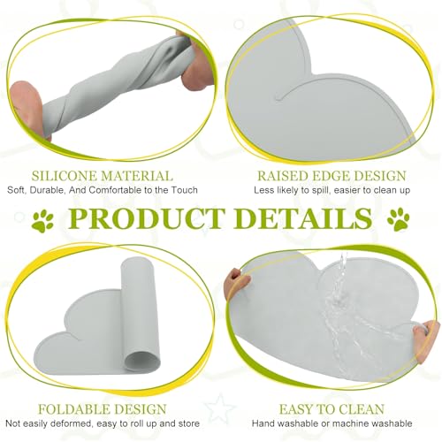 Silicone Pet Feeding Mat, Waterproof Dog Cat Food Bowl Placemat Tray Anti-Slip with Raised Edge Foldable Heat-Resistant (Silver Gray, Cloud Shape), Intended for Cat Dog Water Bowl - color: Silver Gray