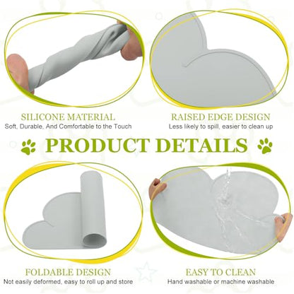 Silicone Pet Feeding Mat, Waterproof Dog Cat Food Bowl Placemat Tray Anti-Slip with Raised Edge Foldable Heat-Resistant (Silver Gray, Cloud Shape), Intended for Cat Dog Water Bowl - color: Silver Gray
