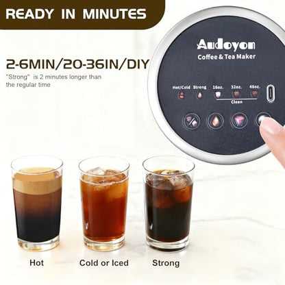 Portable Rapid Coffee Maker – 2-6 Min Quick Brew Electric Coffee & Tea Infuser Makes Smooth, Low-Acid Coffee, 16oz Stainless Steel Travel Cup for Camping, Office, Hiking, Beach, Hotel, RV