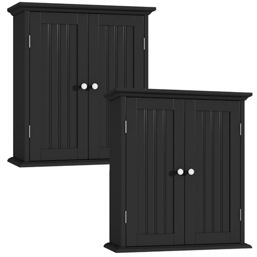ChooChoo Bathroom Wall Cabinet Set of 2, Over The Toilet Space Saver Storage Cabinet, Medicine Cabinet with 2 Door and Adjustable Shelves, Cupboard, Black - color: Black, size: 8.8"D x 21.1"W x 24"H (2 pack)