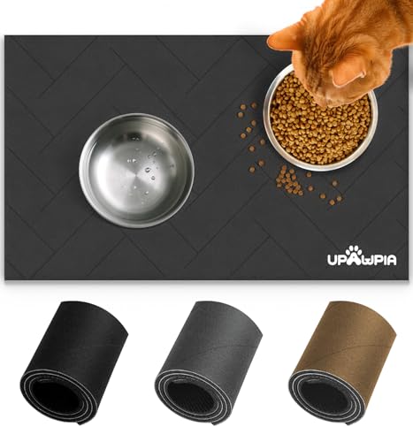 Pet Food Mat Absorbent Cat Food Mat Dog Mat for Food and Water Quick Dry No Stains Dog Feeding Mat Placemat for Messy Drinkers Cat Food Mats for Indoor Cats Bowl Mats Pet Supplies 12"X20" Grey