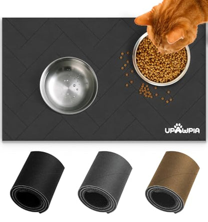 Pet Food Mat Absorbent Cat Food Mat Dog Mat for Food and Water Quick Dry No Stains Dog Feeding Mat Placemat for Messy Drinkers Cat Food Mats for Indoor Cats Bowl Mats Pet Supplies 12"X20" Grey