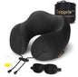Travel Pillow, Memory Foam Travel Neck Pillow for Airplane, Ergonomic Neck Support with Washable & Breathable Cover, Includes Eye Mask, Earplugs & Compact Bag for Long Flights (Black)