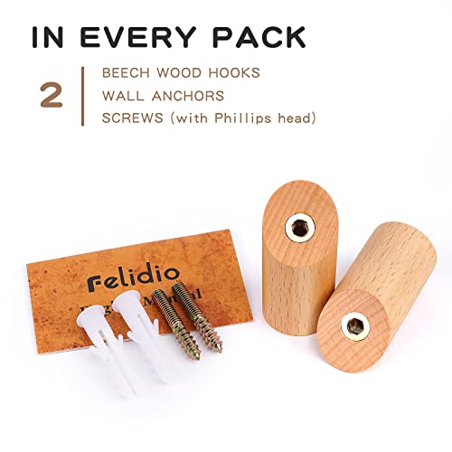 Felidio Wooden Wall Hooks, 2 Pack Coat Hooks Wall Mounted - Natural Wood Hook Coat Rack, Heavy Duty Hooks for Hanging Towels Entryway Coats Hat Rack for Wall (Beech Wood) - color: Beech Wood - 2 Pack