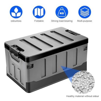 60L Collapsible Camping Storage Box with Lid and Handles, Large Capacity Portable Folding Storage Container, Heavy Duty Car Trunk Organizer for Outdoor Home Travel