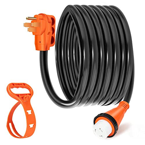 WELLUCK 50 Amp 25FT RV Power Extension Cord with Cord Organizer, Heavy Duty NEMA 14-50P to SS 2-50R RV Twist Locking Adapter Plug for RV Camper and Generator to House,RV Gauge, ETL Listed - size: 25 Ft Cord