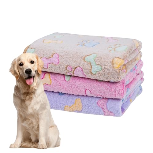 Dono 1 Pack 3 Dog Blankets, Soft Fluffy Fleece Pet Blanket Warm Sleep Mat Paw Print Design Puppy Kitten Throw Blanket Doggy Mat, Blanket for Dogs - color: Brown/Pink/Purple, size: Large(41*31")