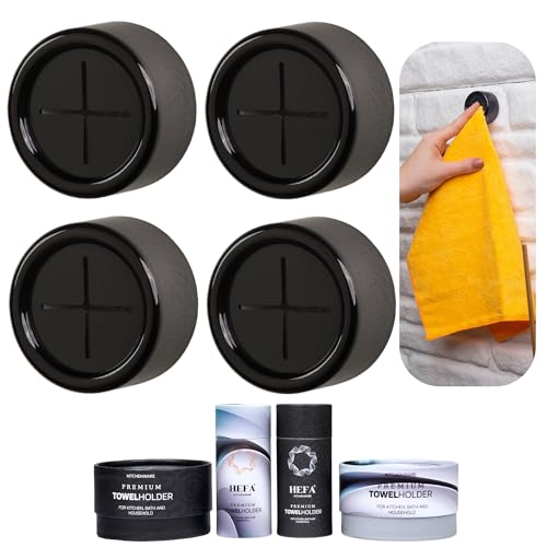 HEFA Self Adhesive Dish Towel Holder Hooks, No Drill Organizer for Cabinet Door, Sink Area or Bathroom, Space Saving Design, 4 Pack - color: Black Pearl, size: 4 Pack