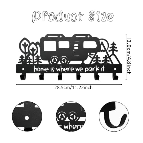 Metal Camper Key Holder with 6 Hooks, 11.2 x 4.7 inches Camper RV Decor Rack Hanger, Camper Decorations and Accessories for Inside, Camper Storage and Organization