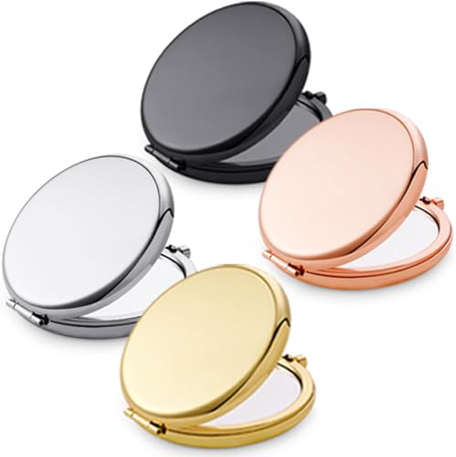 Compact Mirror for Purse, Metal Round Shell, Double-Sided 1X/12X Magnifying, Portable Travel Small Makeup Mirror, Mini Pocket Mirror, Mix, 4 Packs - color: Multi Color