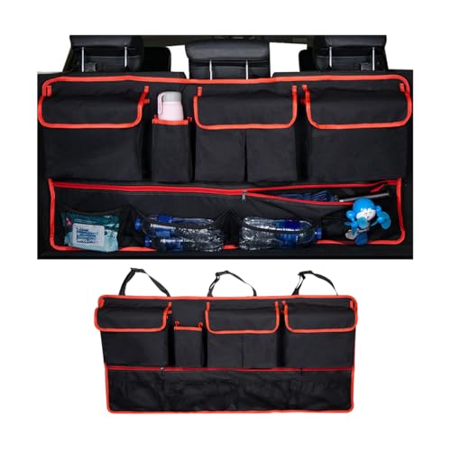 Mandark Car Trunk Organizer, Super Capacity Vehicle Hanging Backseat Cargo Storage Bag with Robust Elastic Net, Detachable Auto Seat Back Organizing Bag, Universal for SUV, Truck, RV（Black/Red） - color: Black/Red, size: Style D