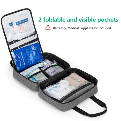 CURMIO Small First Aid Bag, Empty Emergency Trauma Kit Organizer Bag for Hiking, Camping, Car, Travel, Home and Outdoor, Gray, BAG ONLY, Patent Pending - color: Gray