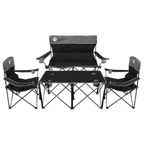 Northroad Folding Camping Chair Set of 4, Portable Collapsible Conversation Set w/1 Sofa, 2 Single Chairs, 1 Table for Family Patio, Outdoor Travel,Beach(Black) - color: Black, style: with table