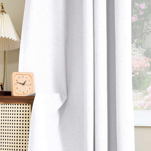 H.VERSAILTEX Linen Look 100% Blackout Curtains 45 Inches Long for Bedroom Rod Pocket 42 Inches Wide Linen Textured Thick Window Curtain Drapes with White Backing, White, 2 Panels - color: White, size: 42"W x 45"L (Pack of 2)