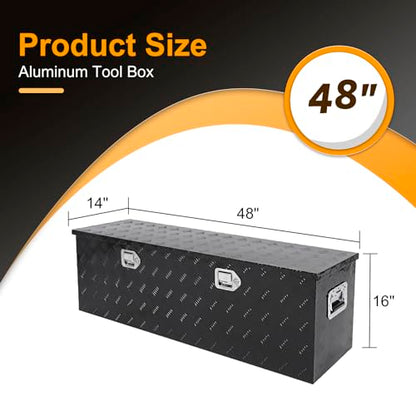 Black 48 Inch Truck Chest Tool box Heavy Duty Aluminum Stripes Plated Pick Up Truck Bed Box Waterproof RV Toolbox Storage with Side Handle and Lock Keys –48"x14"x16" - color: Black, size: 48"x14"x16"