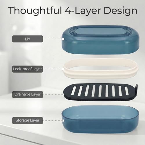 AIMAIAIMAI Shampoo Bar Holder Travel Case for Two Bars – Compatible with Kitsch Solid Shampoo & Conditioner Bars, Large Soap Container for Bathroom or Travel (Blue Style A-Large) - color: Blue Style A-large