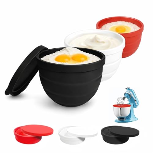Foldable Silicone Bowl Liners with Lid for KitchenAid Mixer Accessories, Fits 5 Quart Tilt-Head Stand Mixer, Reusable Kitchen Aid Silicone Bowl Insert for Baking & Food Storage - 3 Liners & 3 Lids - color: 3PCS
