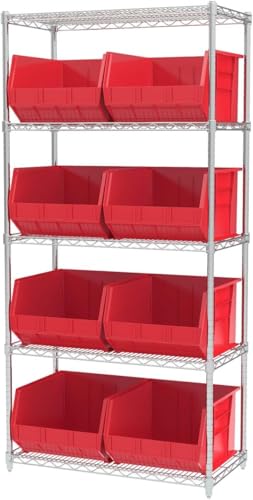 Akro-Mils 30270 AkroBins Plastic Storage Bins, Space-Saving Stackable Bins for Garage, Pantry, Craft Organization, 18" x 16" x 11", Red, 3-Pack - color: Red