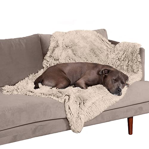 Furhaven Waterproof Throw Blanket for Dogs & Indoor Cats, Washable - Shaggy Plush Calming Long Faux Fur & Velvet Dog Blanket - Taupe, Large - color: Taupe, size: Large