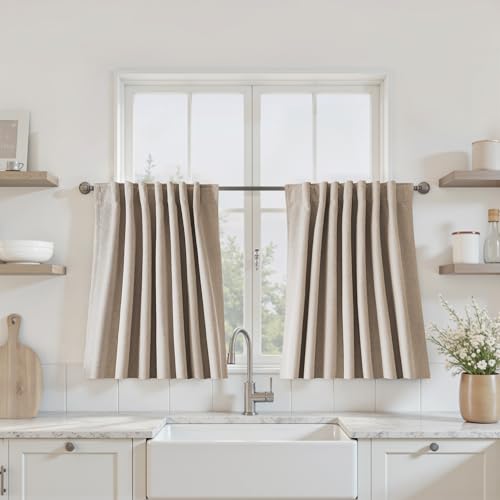 UHITECH 30 Inch Long Curtains for Kitchen Small Window Blackout Curtains for Living Room Short Black Out Drapes Back Tab Linen Textured Panels 2.5ft - color: #17 Dark Linen, size: 52"W x 30"L (Pack of 2)