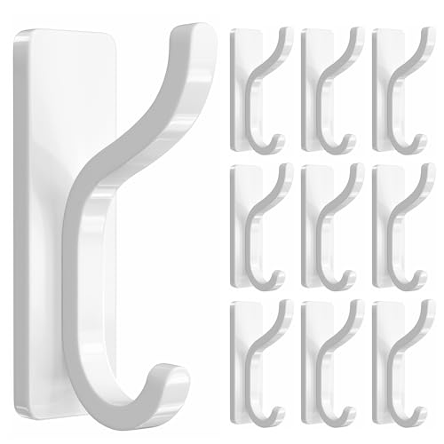pickpiff Adhesive Wall Coat Hooks - Heavy Duty Stick-On Door Hanger, Metal Hook for Hanging Towel,Purse, Robe, Backpack, Jacket, Clothes - for Bathroom,Dorm, Closet, Kitchen - White, 10 Pack - color: White, size: 10 Pack