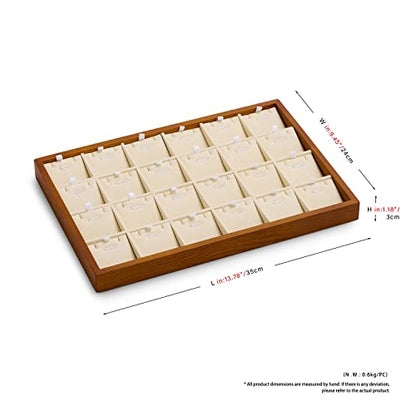 Oirlv Wood 24 Grids Jewelry Tray with Removable Inserts Jewelry Pads Necklace/Pendant Display Organizer Tray(Creamy White) - color: Creamy-white 24 grid necklace/pendant jewelry tray