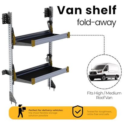 Fold-Away Van Shelving Unit, with 2 Shelves, 64" h x 36" w, F5-RA36-2