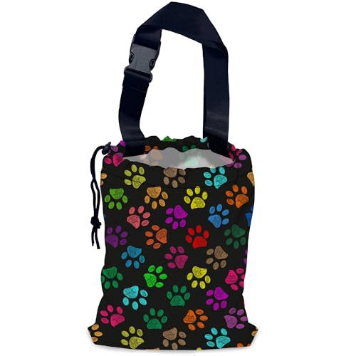 Colorful Paw Prints Car Trash Bag,Hanging Drawstring Car Garbage Bag,Waterproof Canvas Car Back Seat Organizer with Adjustable Buckle,for Vehicles,SUVs,Camping,Road Trips - color: Colorful Paw Prints