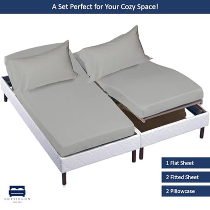 Cottingon Split King Sheet Set for Adjustable Bed, 100% Egyptian Cotton Bedsheets, Includes 2 Twin XL Fitted Sheets 39X80, King Flat Sheet and Pillowcases Fits Upto 16" Deep Mattress, Light Grey - color: Light Grey Solid, size: Split King