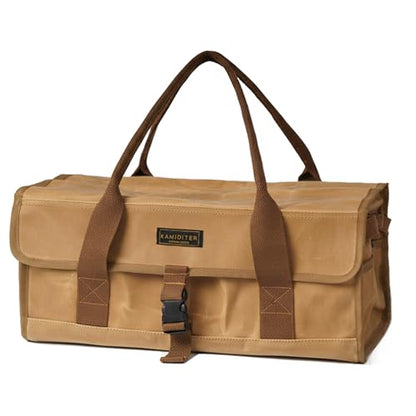 Waxed Canvas Camping Tool Bag, Camping Essentials Multi-purpose 12L Outdoor Storage Bag with Secure Flip Cover, Tent Stakes Hammer Multi-Container Organizer, Khaki - color: Khaki