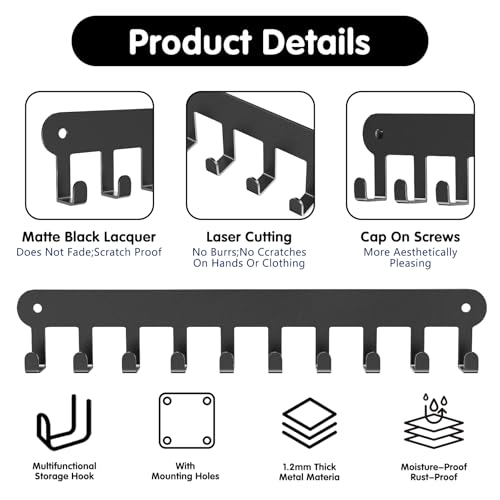 2 Pack Key Holder Wall Mount, Key Holder for Wall,Key Wall Holder, Key Hooks Hanging Keys, Key Hanger Wall Mount with 10 Hooks, Key Rack for Living Room, Kitchen, or Bathroo - color: Black-10Hooks