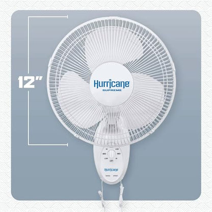 Hurricane Supreme 12” Portable Oscillating Wall Mount Fan, Space Saving, Powerful, and Quiet 3 Speed Airflow, Adjustable Tilt for Home and Workshop - style: 12" Supreme