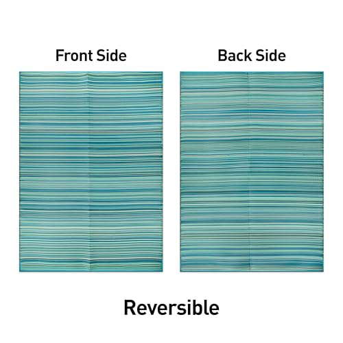 Rugshop Contemporary Stripe Reversible Foldable Waterproof Premium Recycled Plastic Outdoor Rugs for Patio,Backyard,RV,Deck,Picnic,Trailer,Beach,Camping 9' X 12' Blue - size: 9' x 12' (Rectangular)