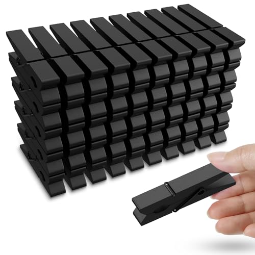 50PCS Colored Wooden Clothespins Black, 2.9inch Clothes Pins for Clip Pictures Photos Decorative, Small Colorful Wood Decoration Closepins Clips - color: Black