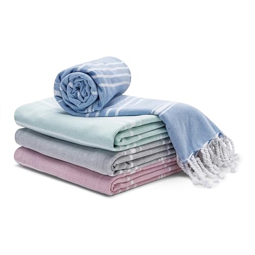 Cotton Turkish Beach Towel with Towels Oversized 36"x72" Pool Absorbent Extra Large Quick Dry Sand Travel Towel (Fresh Hues, 4 Pack) - color: Fresh Hues, size: 4 Pack