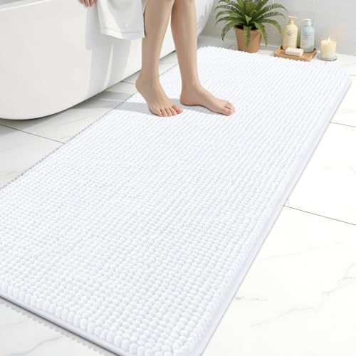 Arotive Bathroom Rugs 59" x 24", Ultra Soft Absorbent Chenille Bath Rugs, Non-Slip Rubber Backing, Machine Washable Bath Mats for Bathroom Floor, Tub and Shower, Home Decor Accessories, White - color: White, size: 59" X 24"