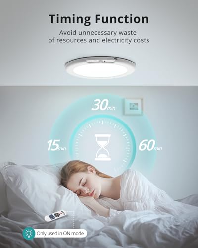 wowatt Rechargeable Ceiling Lights Battery Operated Ceiling Light with Remote Wireless Shower Lighting 3000K 4500K 6500K 7.48in Dimmable Timing Overhead Light for Closet Shower Living Room - color: 3CCT-Round, size: 1 Pack