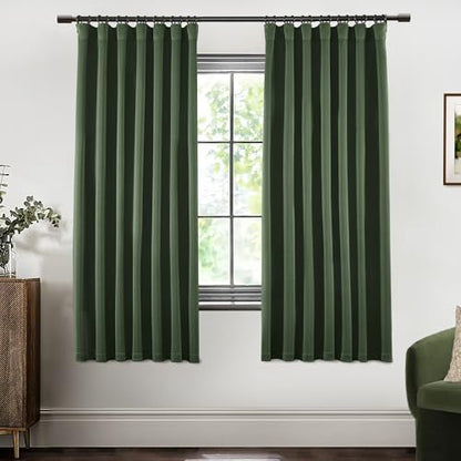 SHINELAND Olive Green Black Out Curtains 72 Inches Long, Back Tab Thermal Insulated Blackout Curtains, 52x72 in Length - color: Olive Green, size: 52"W x 72"L (Pack of 2)