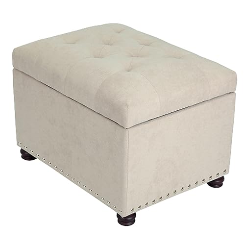 Joveco Storage Ottoman, 24" Fabric Rectangle Tufted Bench Foot Rest Stool for Living Room Bedroom, Beige - color: Beige