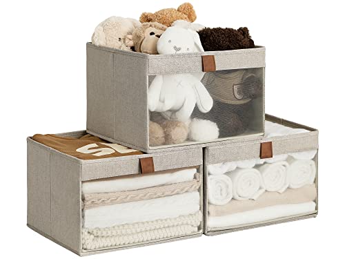 StorageWorks Closet Storage Bins, Large Storage Baskets with Clear Window and Handles, Foldable Fabric Organizer for Clothes, Shelves, Brown and Beige, 3 Pack - color: Brown and Beige, size: 12 ¾" L x 12 ¾" W x 9" H