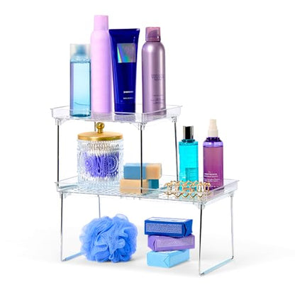 madesmart Stacking Shelf, Small, Vertical Storage with Airflow Holes, Organizer for Spices, Make-Up, Bottles & Jars, Blue