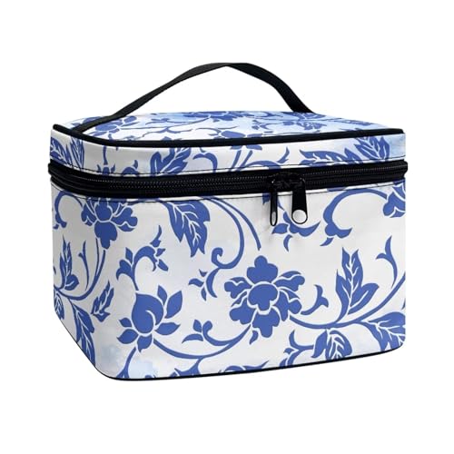 Flashideas Blue Flowers Makeup Bag for Women Large Opening Design Makeup Bag Cosmetic Organizer Storage Case Easy to Hold Portable Storage Bag Birthday Gifts for Sisters Friend - color: Blue Flowers