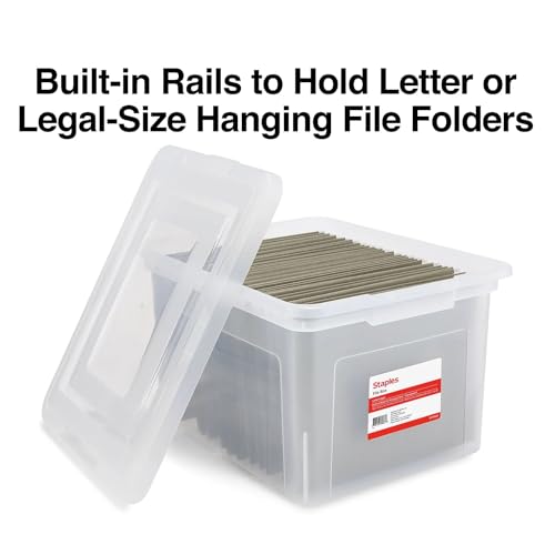 STAPLES Plastic File Box with Snap Lid, Letter/Legal Size, Clear, 4/Carton - color: Clear, size: 4 Pack, style: Box (Snap Lid)