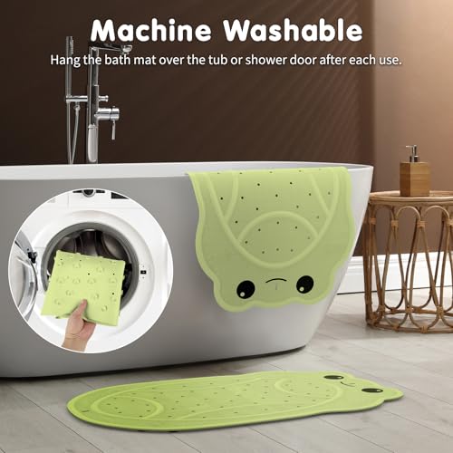 Upgraded Kids Bathtub Mat Non Slip, Low-Odor Natural Rubber Bath Mat with Strong 18mm Suction Cups, Flat Non-Slip Surface, 30"x18" Cute Frog Design, Shower Mat Fast Draining for Smooth Tubs, Green - color: Green