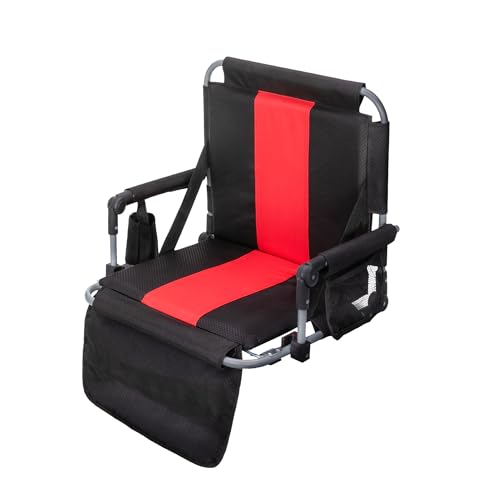 GREEN PARTY Stadium Seat for Bleachers Portable Outdoor Floor Folding Stadium Chair with Armrest, Back Support, Cup Holder, Mesh Bag and Hide Hooks - color: Black Red