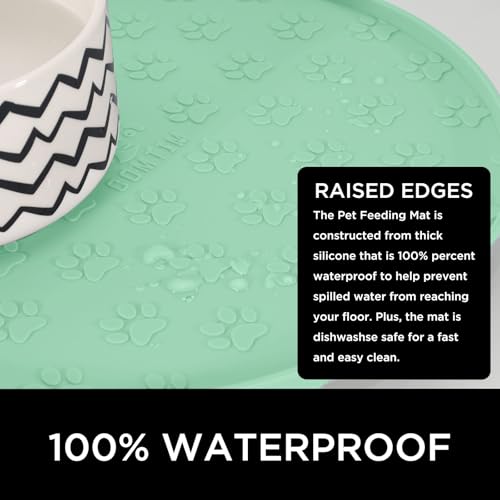 Comtim Waterproof Dog Food Mat - 2 Pack Silicone Pet Food Mat Dog Food Bowl Mats Cat Water Mats Eating Tray, Non-Slip Pet Placemat with Lip for Messy Drinkers to Protect Floor,Mocha Green 11" - color: Mocha Green