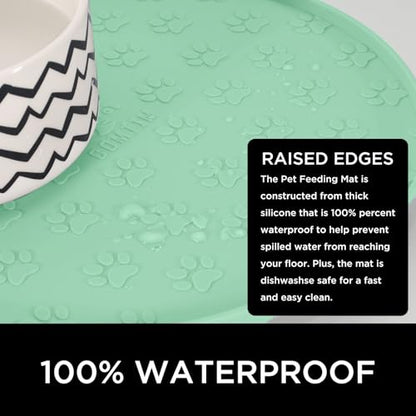 Comtim Waterproof Dog Food Mat - 2 Pack Silicone Pet Food Mat Dog Food Bowl Mats Cat Water Mats Eating Tray, Non-Slip Pet Placemat with Lip for Messy Drinkers to Protect Floor,Mocha Green 11" - color: Mocha Green